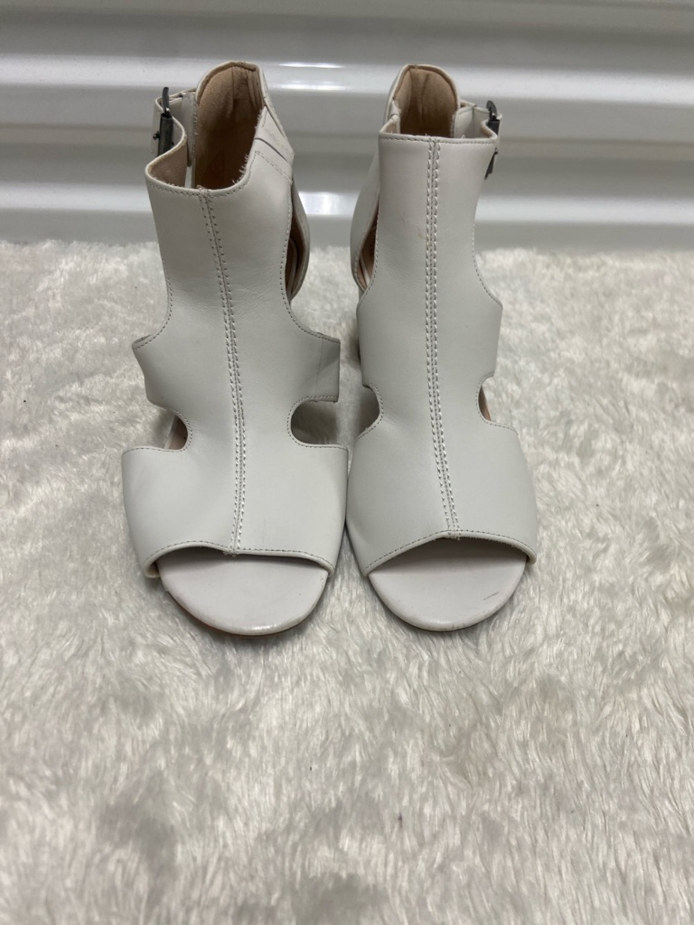 Clarks White Cutout Open-Toe Ankle-Heel Sandals